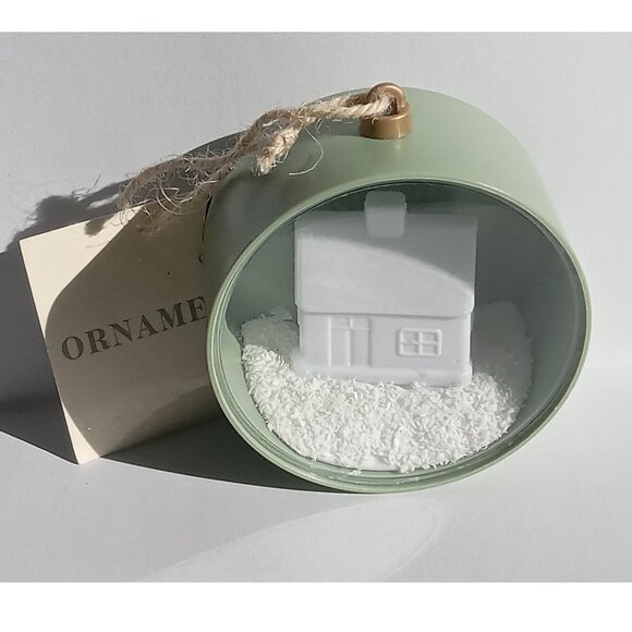 Sage Green Christmas Ornament with House & Snow Design - Picture 2 of 8